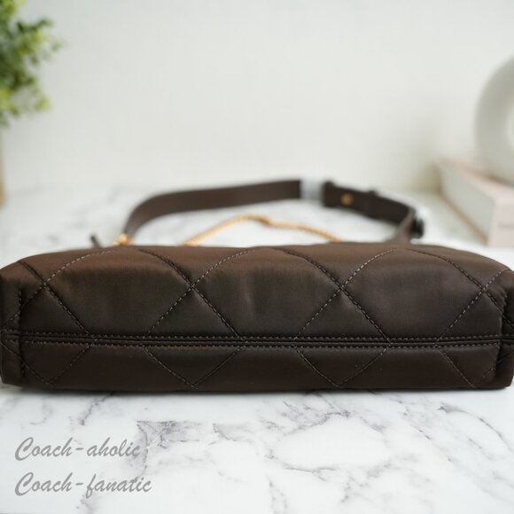 NWT Tory Burch Willa Nylon Zip Shoulder Bag in Dark Roast - Picture 10 of 11